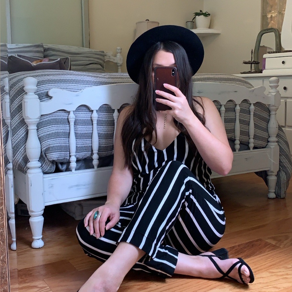 Black and White Striped Jumpsuit